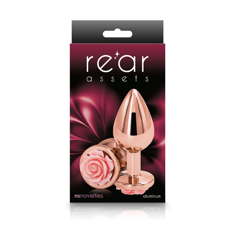 Rear Assets Rose - Medium -  8.9 cm Metal Butt Plug with Pink Rose Base