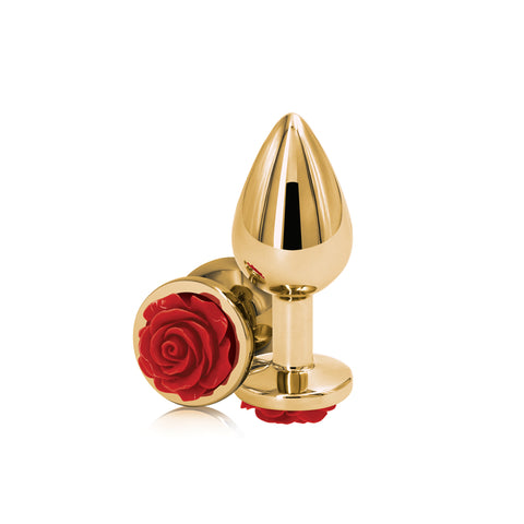 Rear Assets Rose Medium Gold 8.9 cm Metal Butt Plug with Rose Base > Anal Range > Jewel Butt Plugs