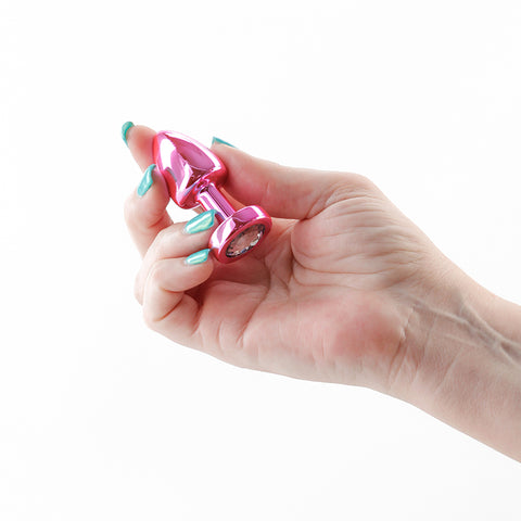 Rear Assets Petite 6 Centimeter Metal Butt Plug with Round Gem Base in Pink > Anal Range > Jewel Butt Plugs