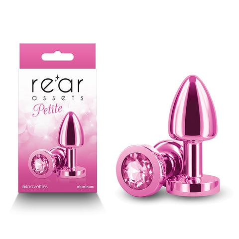 Rear Assets Petite 6 Centimeter Metal Butt Plug with Round Gem Base in Pink Pink > Anal Range > Jewel Butt Plugs