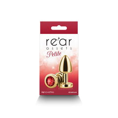 Rear Assets Petite - Gold with Red Gem - Gold 6 cm Metal Butt Plug with Red Round Gem Base