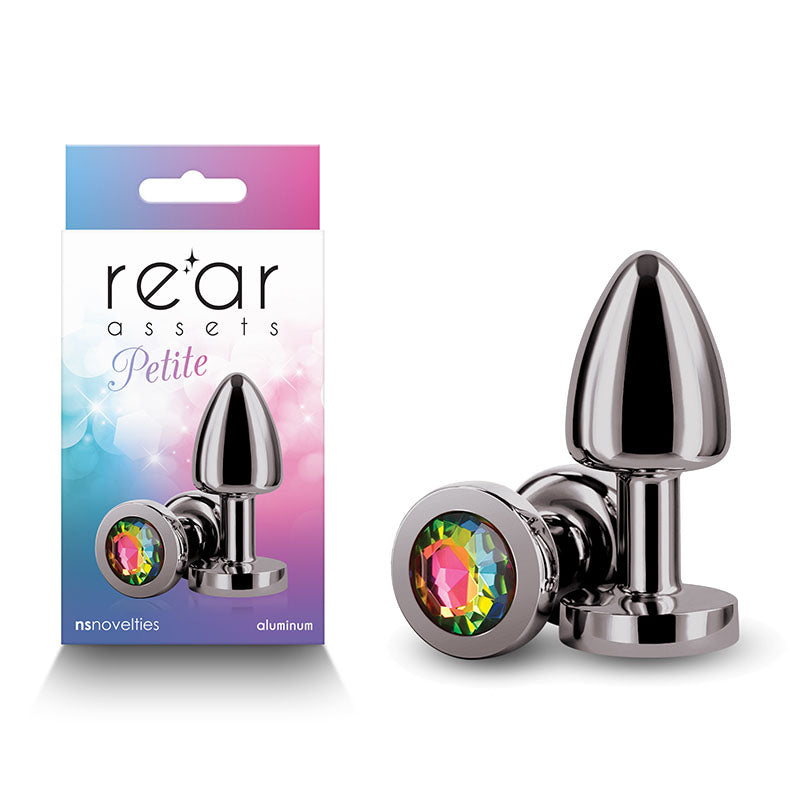 Rear Assets Petite (Gunmetal) – 6 cm Lightweight Metal Butt Plug with Rainbow Gem Base Chrome > Anal Range > Jewel Butt Plugs Main image
