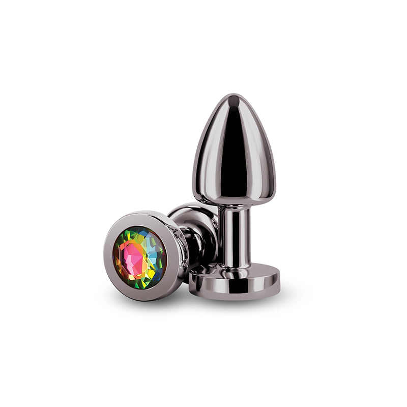 Rear Assets Petite (Gunmetal) – 6 cm Lightweight Metal Butt Plug with Rainbow Gem Base > Anal Range > Jewel Butt Plugs