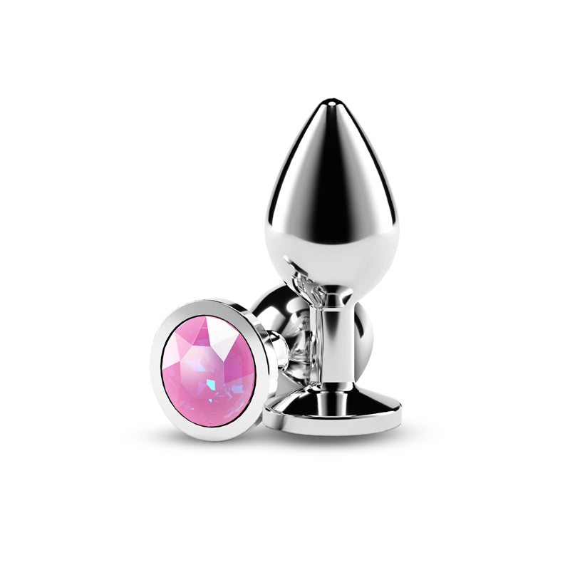 Rear Assets Medium Metal Butt Plug with Pink Gem Base > Anal Range > Jewel Butt Plugs
