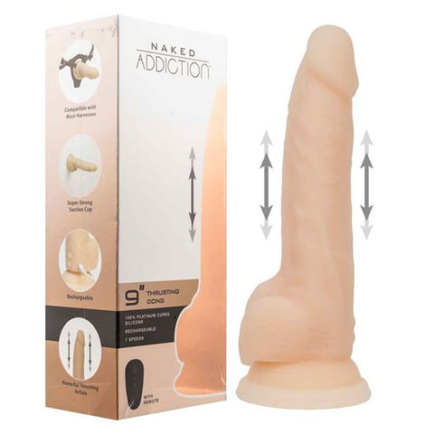 Naked Addiction 9 Inch Thrusting Dildo with Remote Control Vanilla DONGS Thrusting