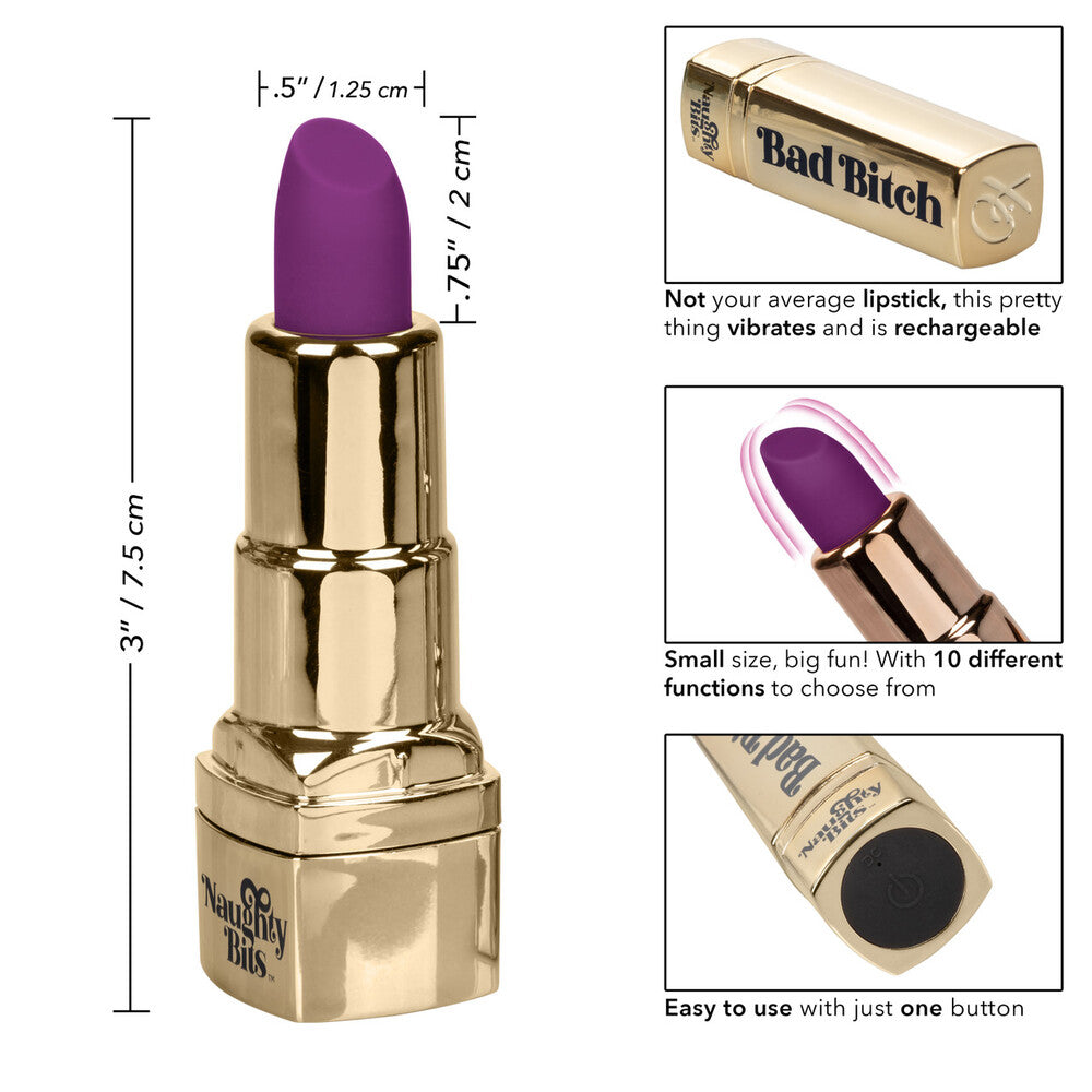 Naughty Bits Bad Bitch (Gold) – Discreet Rechargeable Lipstick Vibrator Secondary image