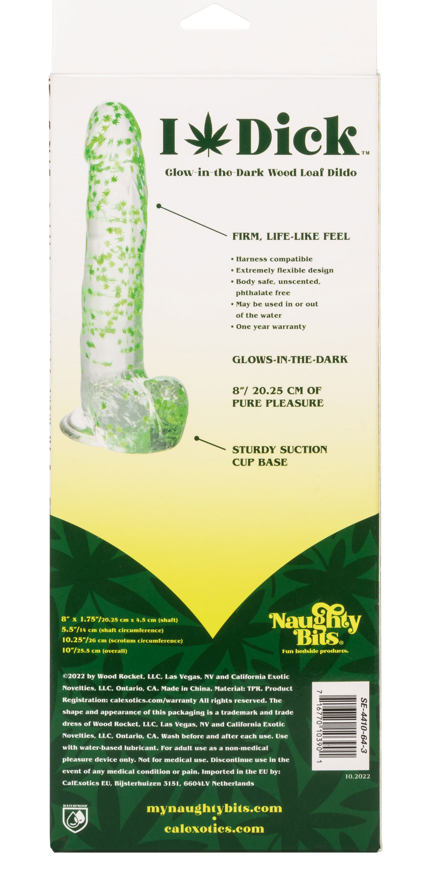 Naughty Bits I Leaf Dick Glow in the Dark Green Weed Leaf Dildo 8 Inch DONGS