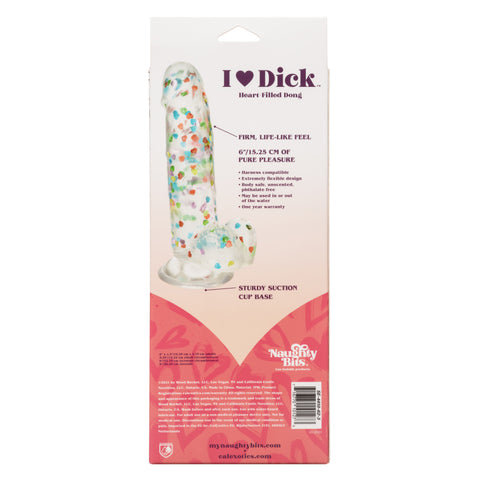 Naughty Bits I Love Dick Heart-Filled Dong 6 Inch Clear with Multicolor Heart Confetti DONGS