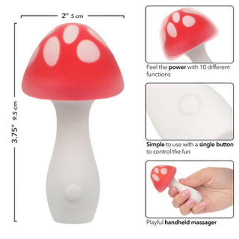 Naughty Bits Muff Shroom Playful Massager Red and White Silicone 10 Intense Functions USB Rechargeable Waterproof Electric Massager