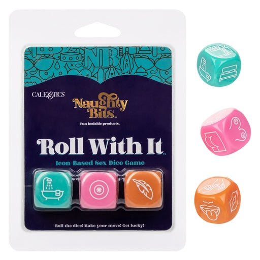 Naughty Bits Roll With It Icon Based Sex Dice Game Set with 3 Colorful Acrylic Dice Games