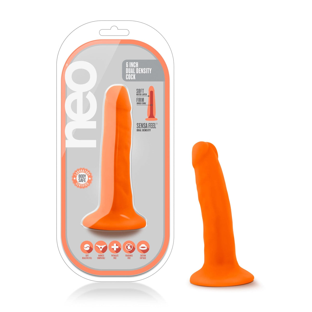 Neo Dual Density Cock 6 Inch Neon Orange Vibrator > Dildos > Realistic Dildos