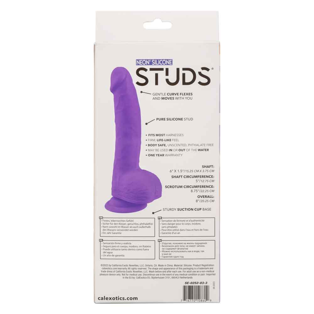 Neon Silicone Studs 6 Inch 15.25 cm Purple Silicone Dildo with Suction Cup Base DONGS