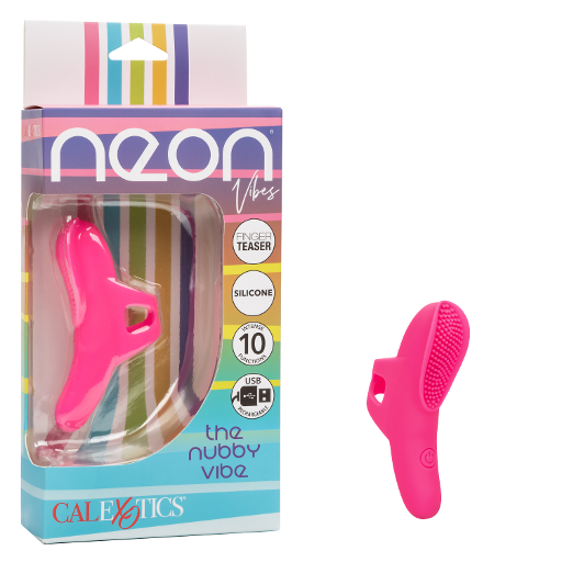 Neon Vibes The Nubby Vibe Pink Silicone Finger Teaser with 10 Functions and USB Rechargeable Finger Stimulator