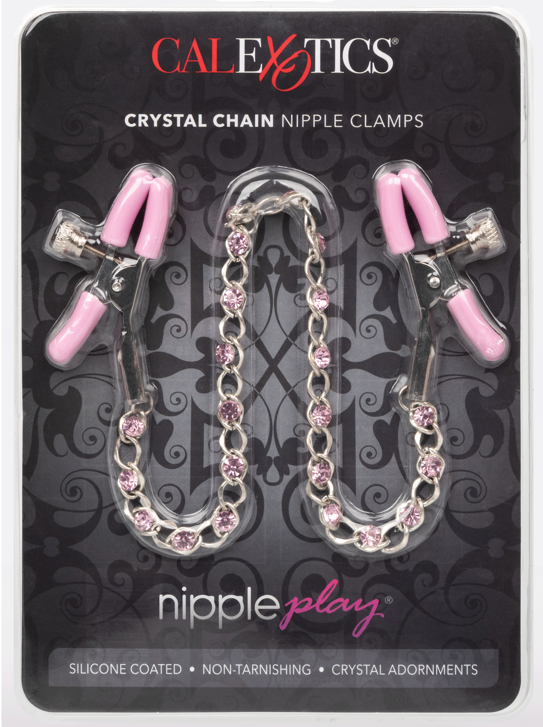 Nipple Play Crystal Chain Adjustable Nipple Clamps with Pink Silicone Coating and Sparkling Crystals Secondary image