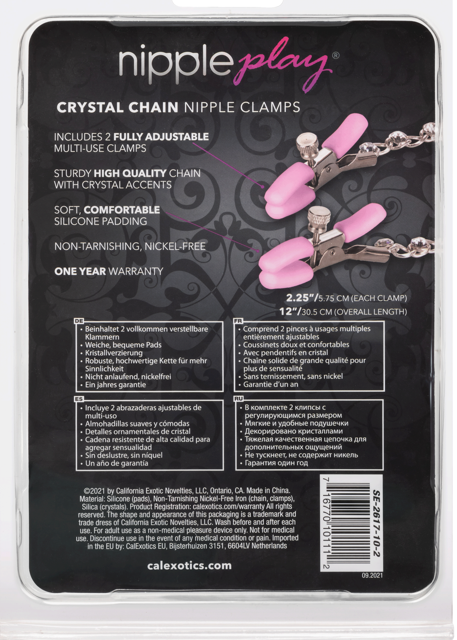 Nipple Play Crystal Chain Adjustable Nipple Clamps with Pink Silicone Coating and Sparkling Crystals > Sex Toys > Nipple Clips