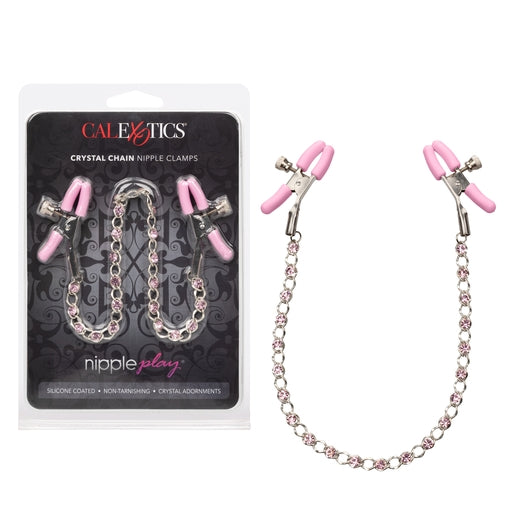 Nipple Play Crystal Chain Adjustable Nipple Clamps with Pink Silicone Coating and Sparkling Crystals > Sex Toys > Nipple Clips