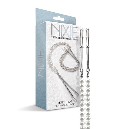 Nixie Adjustable Tweezer Clips with Pearls White Gold 13 Inch Strand Nipple Clips