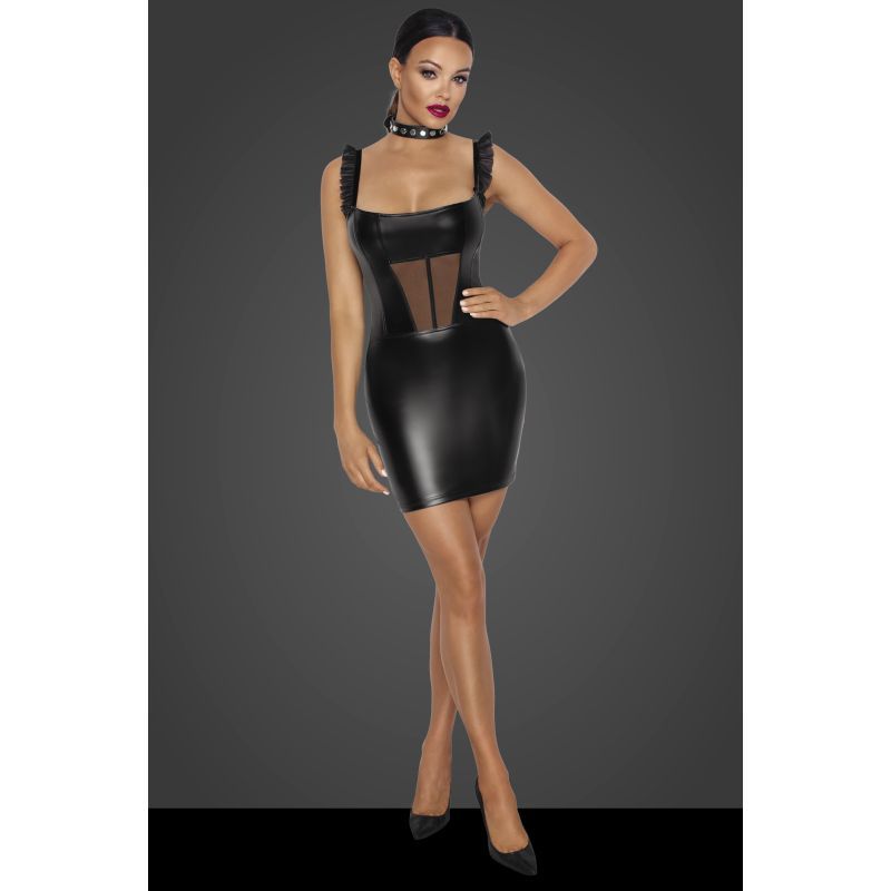 Noir Power Wetlook Short Dress with Front Tulle Inserts > Clothes > Womens Latex Main image