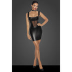 Noir Power Wetlook Short Dress with Front Tulle Inserts > Clothes > Womens Latex