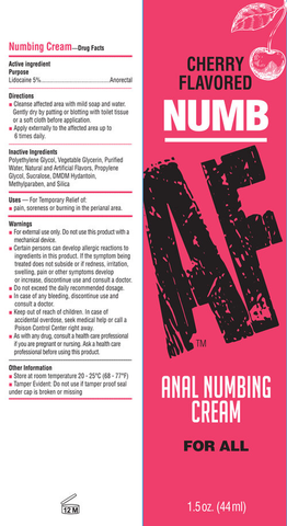 Numb Af Cherry Flavored Anal Numbing Cream 44 Ml Tube Anal Lubricant