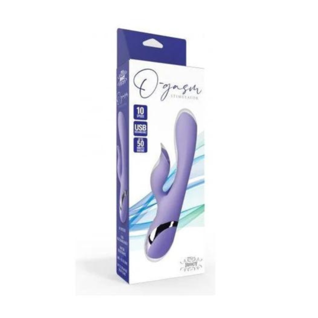 O-Gasm Stimulator Purple Rabbit Style Vibrator USB Rechargeable with 10 Speeds and 50 Minutes Play Time VIBRATORS-RABBIT
