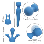 Couture Collection™ Body Wand Kit Blue Silicone Waterproof with Dual and Triple Teaser Attachments > Sex Toys > Massage Wands