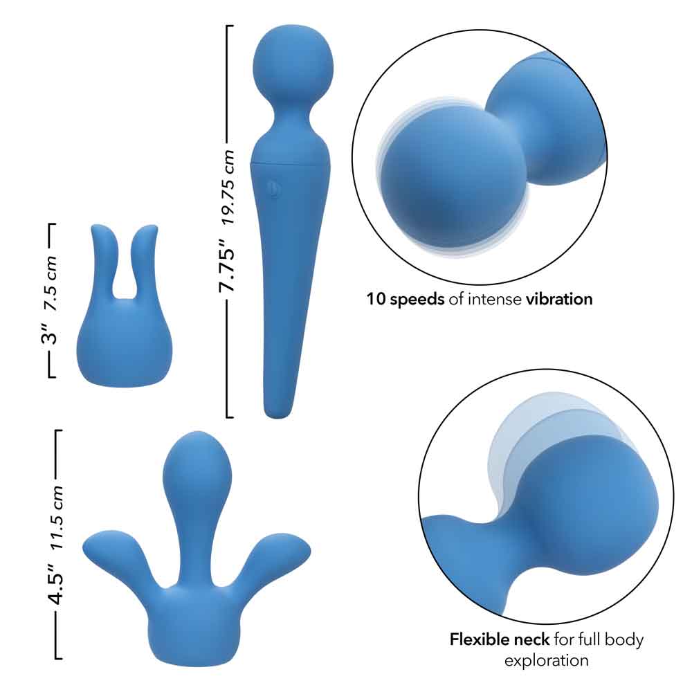 Couture Collection™ Body Wand Kit Blue Silicone Waterproof with Dual and Triple Teaser Attachments > Sex Toys > Massage Wands
