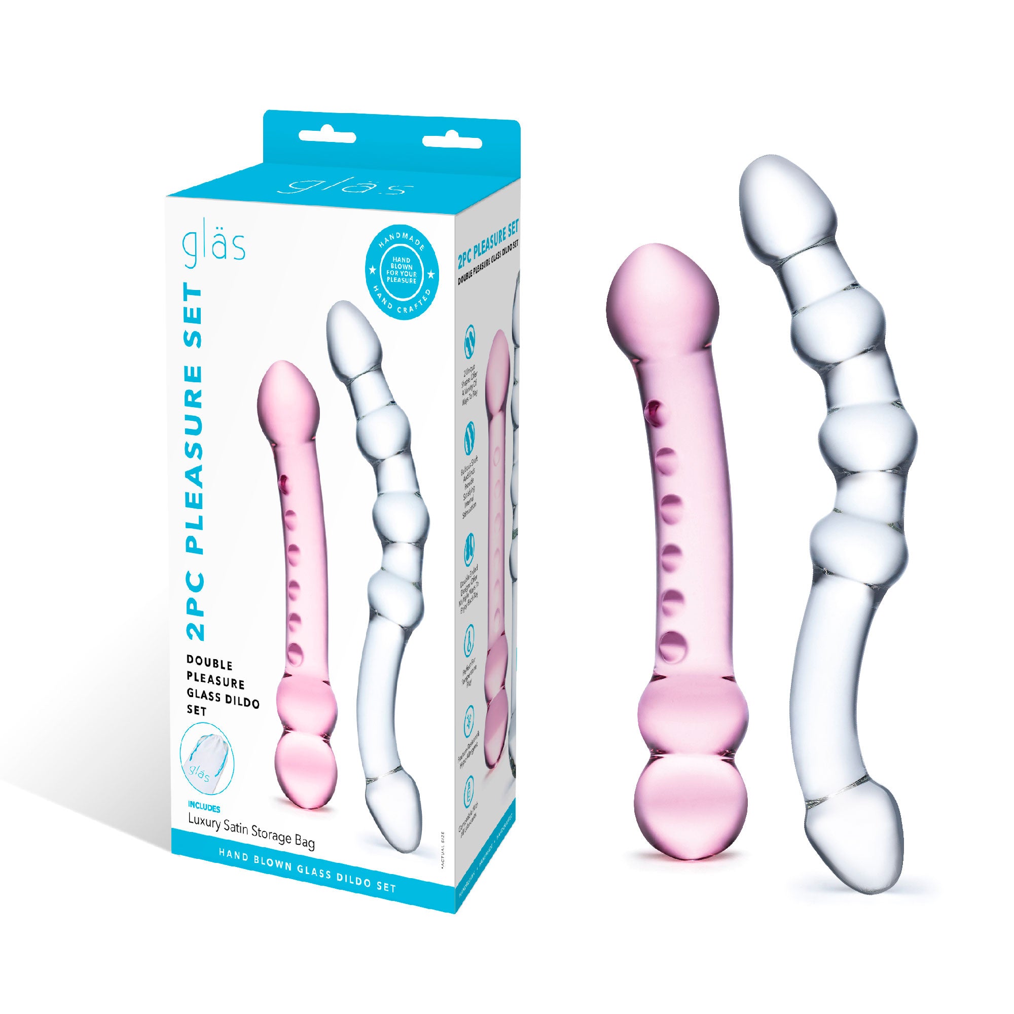 Glas Double Pleasure 6 Inch and 7.5 Inch Two-Piece Glass Dildo Set Secondary image