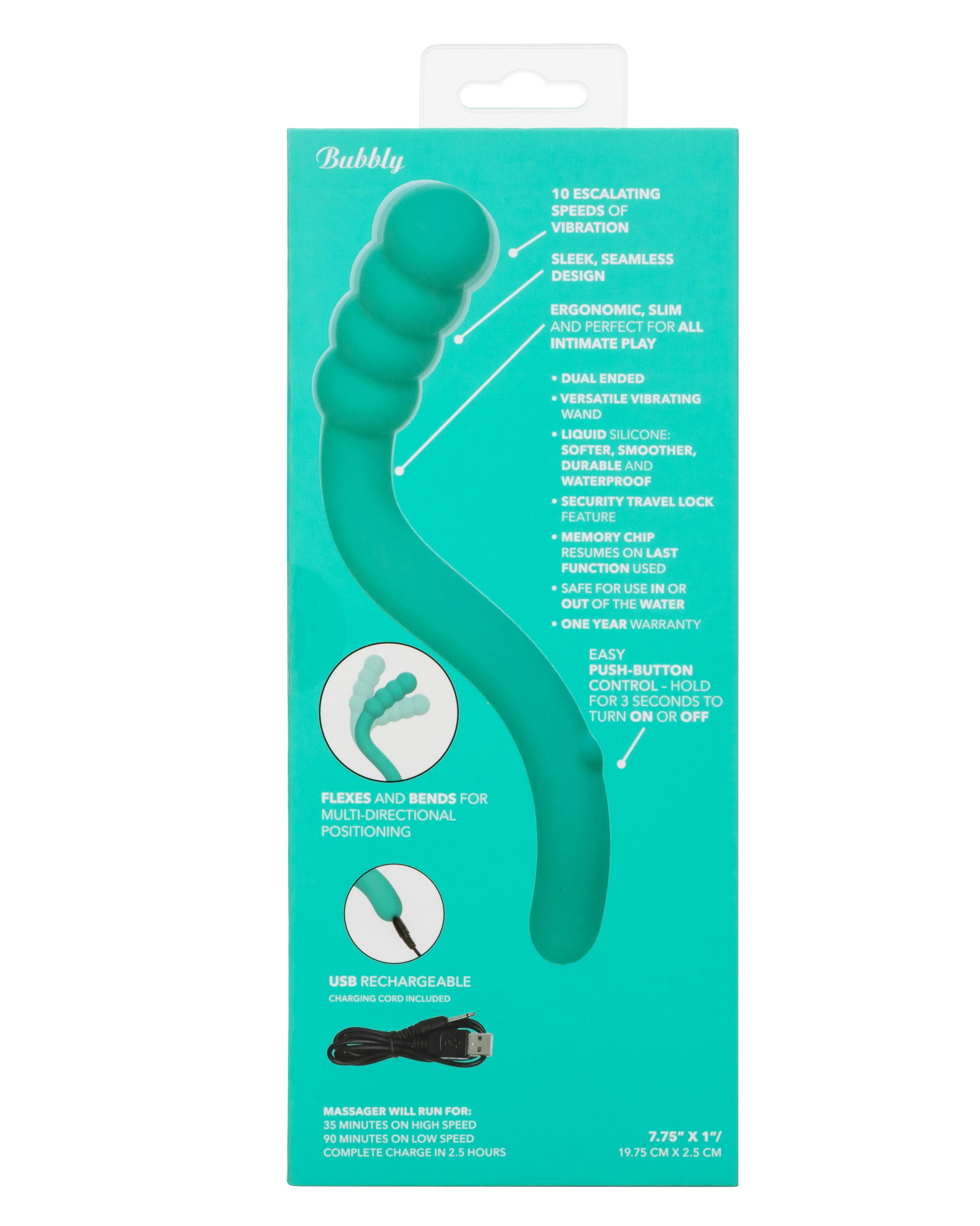 Pretty Little Wands Bubbly Slim Flexible Silicone Massager with 10 Speeds Waterproof Vibrator in Teal > Vibrators > Standard Vibrators