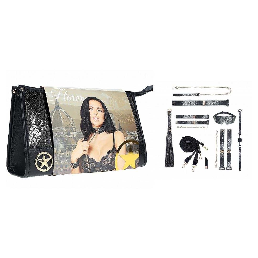 Ouch Florence Collection Kit with Bag Black Iridescent Hardware Bondage Set