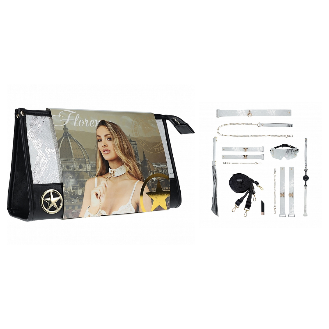 Ouch! Florence Collection Kit with Bag White Iridescent Hardware Bondage Set