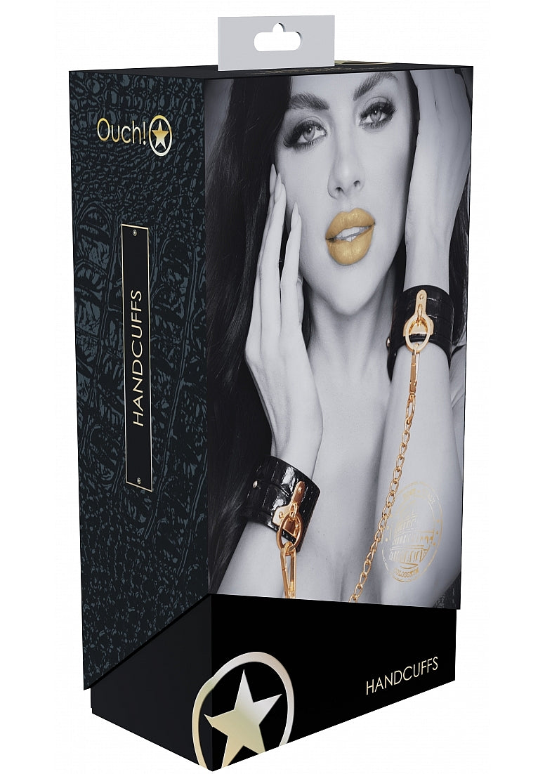 Ouch Rome Collection Black PU Leather Handcuffs with Iridescent Hardware Secondary image