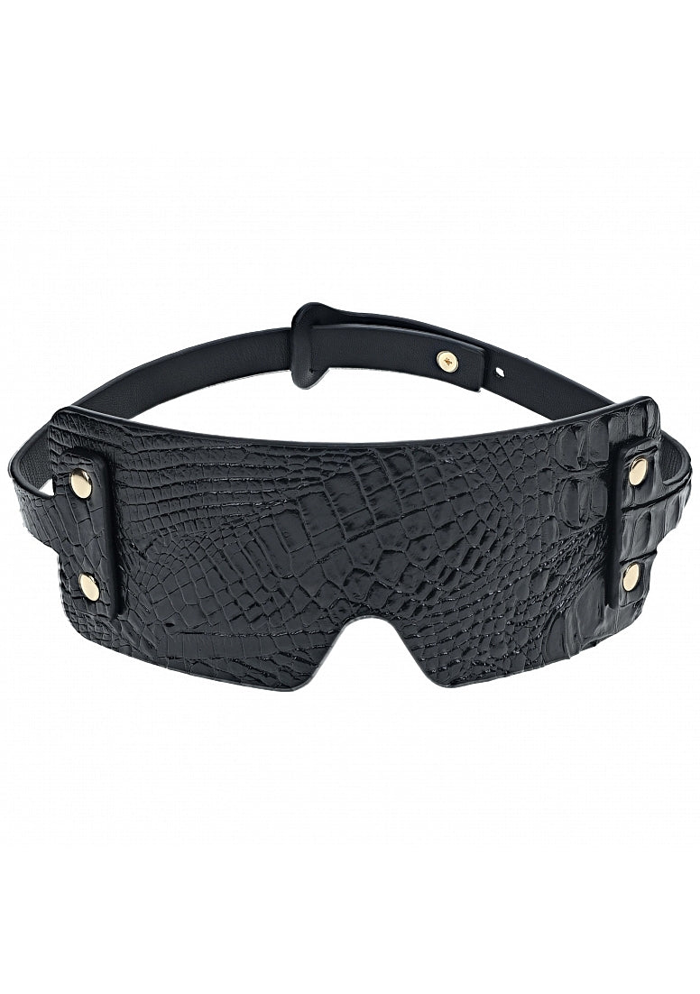 Ouch Rome Collection Blindfold Black PU Leather with Iridescent Hardware Secondary image