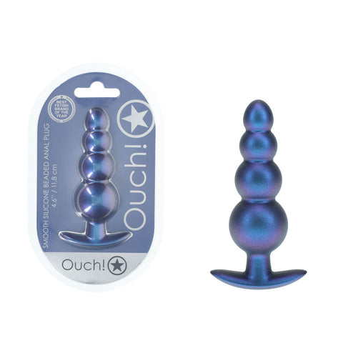 Ouch Beaded Anal Plug Metallic 11.7 Centimeter Butt Plug Blue > Anal Range > Butt Plugs