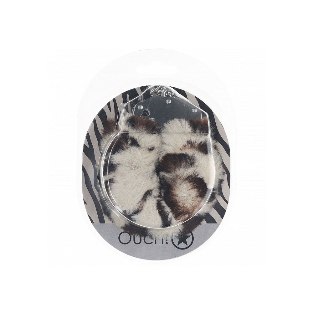 OUCH! Heavy-Duty Fluffy Cuffs - Snow Leopard - Snow Leopard Fluffy Restraints Secondary image