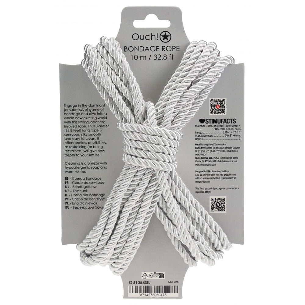 Ouch Bondage Rope 10 Meter Soft Silver Nylon Bondage Rope Rope
