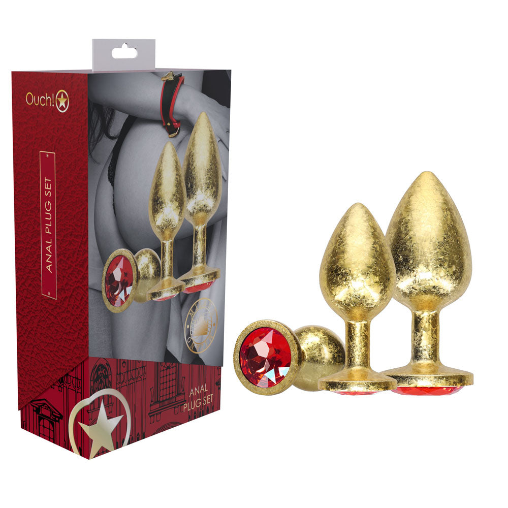 Ouch Milan Collection Metal Anal Plug Set Gold Butt Plugs with Gem Bases Set of Three Sizes Gold > Anal Range > Jewel Butt Plugs