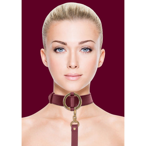 Ouch Halo Collar With Leash Burgundy Restraint BDSM Accessory BONDAGE-TOYS