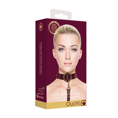 Ouch Halo Collar With Leash Burgundy Restraint BDSM Accessory BONDAGE-TOYS