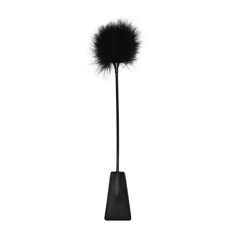 Ouch Black and White Crop with Feather Tickler 44 Centimeter Feather Crop Whips & Paddles