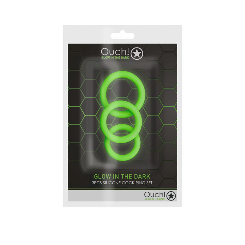 Ouch Glow in the Dark Cock Ring Set – Set of 3 Sizes Cock Rings > Cock Ring > Sets