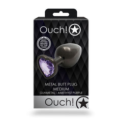 OUCH! Heart Gem Gunmetal Butt Plug - Medium