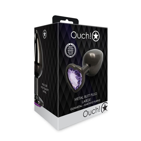 Ouch Heart Gem Gunmetal Large Butt Plug > Anal Range > Jewel Butt Plugs