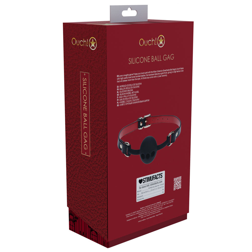 Ouch Milan Collection Silicone Ball Gag with Adjustable PU Leather Straps and Iridescent Hardware Secondary image