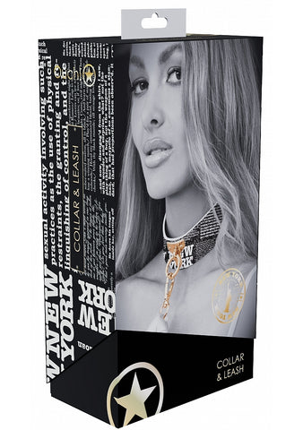 Ouch NY Collection Collar with Leash PU Leather Iridescent Hardware Default Title > Bondage Gear > Collars