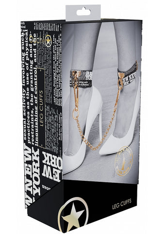 Ouch! NY Collection Adjustable PU Leather Leg Cuffs with Iridescent Hardware and Chain Default Title > Bondage Gear > Restraints