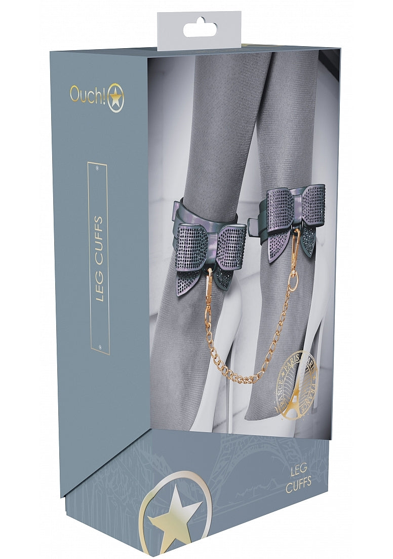 Ouch! Paris Collection Leg Cuffs Black Adjustable PU Leather with Iridescent Hardware Secondary image