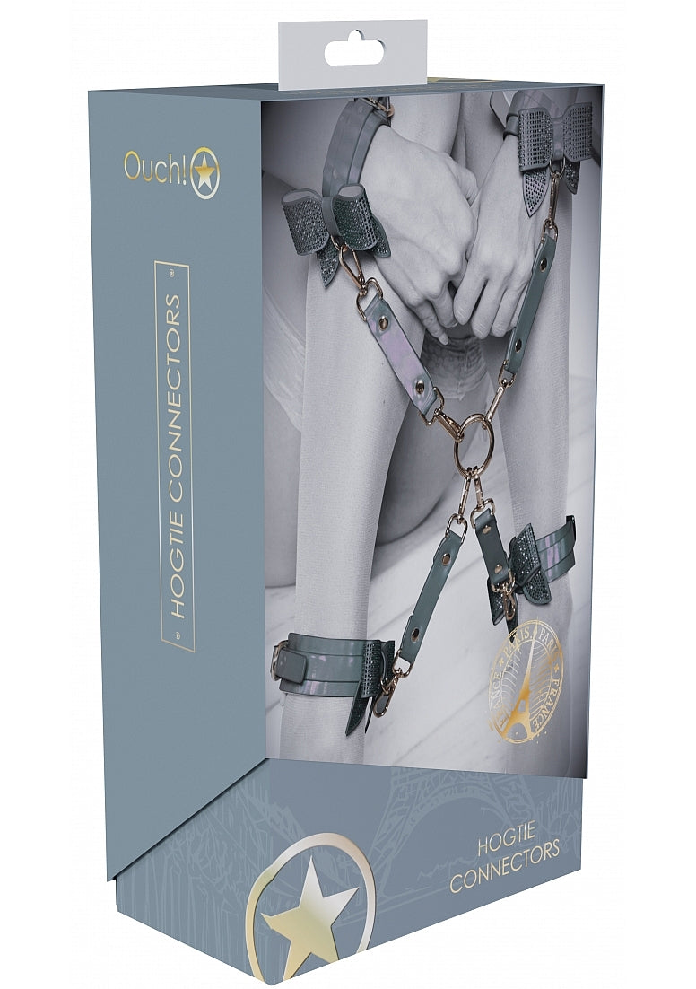 Ouch Paris Collection Hogtie Connectors Black PU Leather with Iridescent Hardware