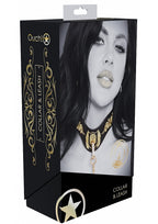 Ouch London Collection Collar with Leash Black PU Leather with Gold Embroidery and Iridescent Hardware Default Title > Bondage Gear > Collars & Leashes