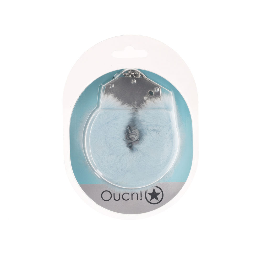 OUCH! Heavy-Duty Fluffy Cuffs 24.2cm Powder Blue Restraints > Bondage Gear > Handcuffs